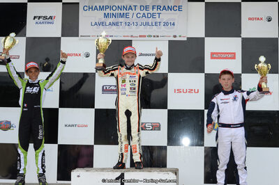 Adam ETEKI, Romann HEEREBOUT, Théo POURCHAIRE — 13/07/2014 : Championnat de France Minime / Cadet / Féminin à Lavelanet (Photos Antoine Camblor) 2014 — karting