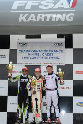 Adam ETEKI, Romann HEEREBOUT, Théo POURCHAIRE — 13/07/2014 : Championnat de France Minime / Cadet / Féminin à Lavelanet (Photos Antoine Camblor) 2014 — karting