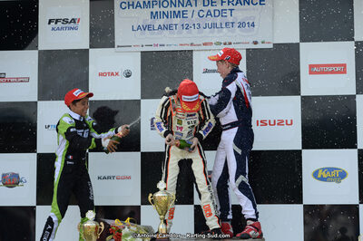 Adam ETEKI, Romann HEEREBOUT, Théo POURCHAIRE — 13/07/2014 : Championnat de France Minime / Cadet / Féminin à Lavelanet (Photos Antoine Camblor) 2014 — karting