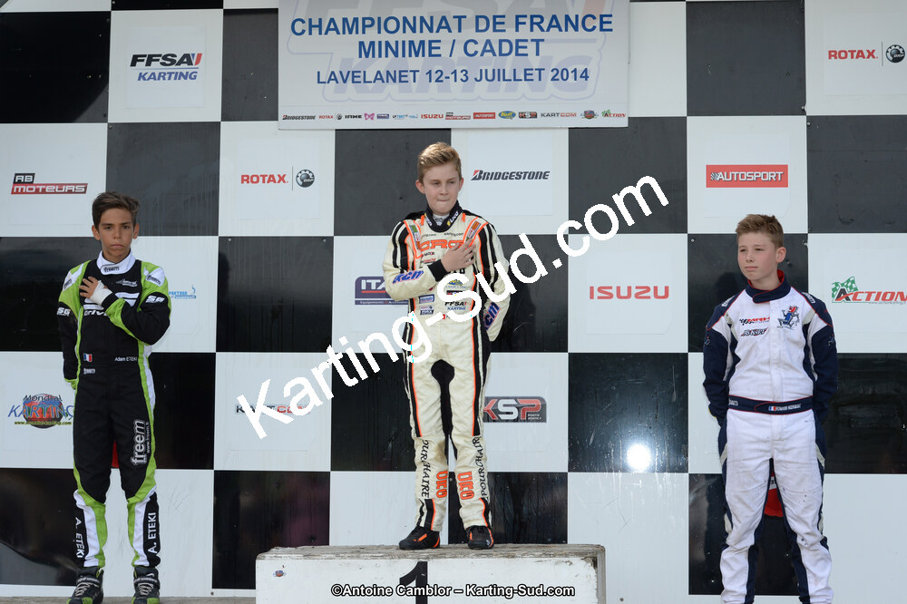 Adam ETEKI, Romann HEEREBOUT, Théo POURCHAIRE — 13/07/2014 : Championnat de France Minime / Cadet / Féminin à Lavelanet (Photos Antoine Camblor) 2014 — karting