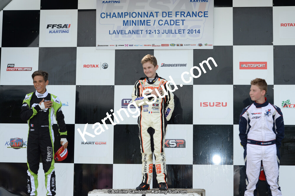 Adam ETEKI, Romann HEEREBOUT, Théo POURCHAIRE — 13/07/2014 : Championnat de France Minime / Cadet / Féminin à Lavelanet (Photos Antoine Camblor) 2014 — karting