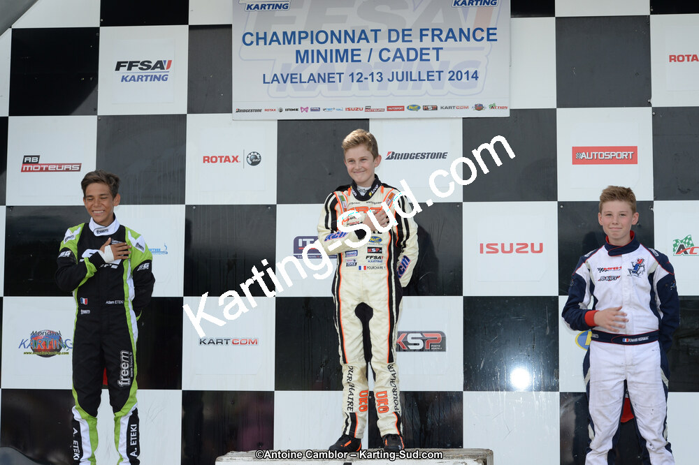 Adam ETEKI, Romann HEEREBOUT, Théo POURCHAIRE — 13/07/2014 : Championnat de France Minime / Cadet / Féminin à Lavelanet (Photos Antoine Camblor) 2014 — karting