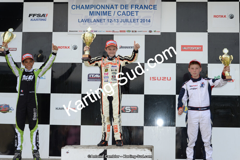 Adam ETEKI, Romann HEEREBOUT, Théo POURCHAIRE — 13/07/2014 : Championnat de France Minime / Cadet / Féminin à Lavelanet (Photos Antoine Camblor) 2014 — karting
