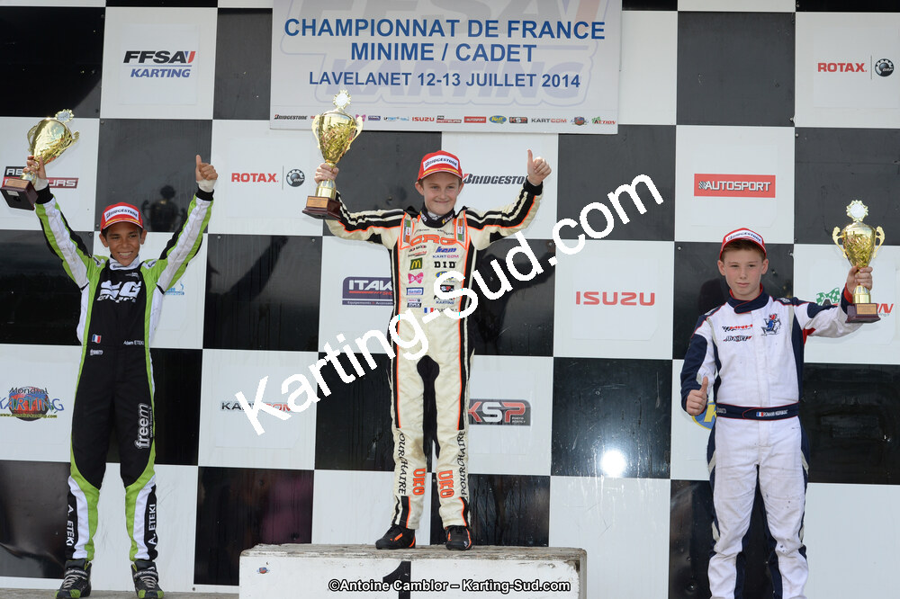 Adam ETEKI, Romann HEEREBOUT, Théo POURCHAIRE — 13/07/2014 : Championnat de France Minime / Cadet / Féminin à Lavelanet (Photos Antoine Camblor) 2014 — karting