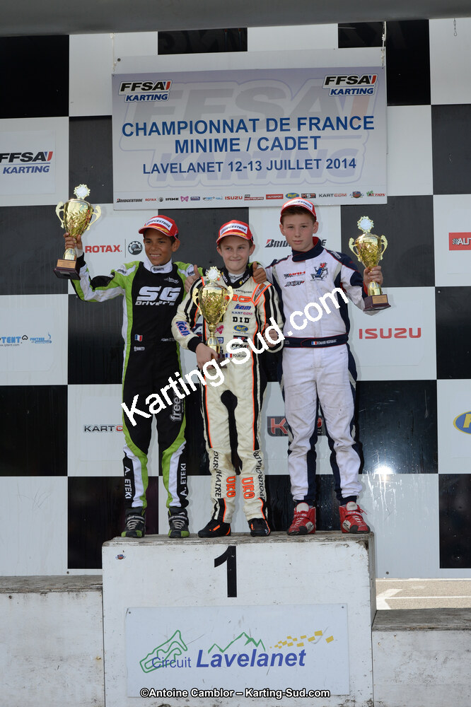 Adam ETEKI, Romann HEEREBOUT, Théo POURCHAIRE — 13/07/2014 : Championnat de France Minime / Cadet / Féminin à Lavelanet (Photos Antoine Camblor) 2014 — karting