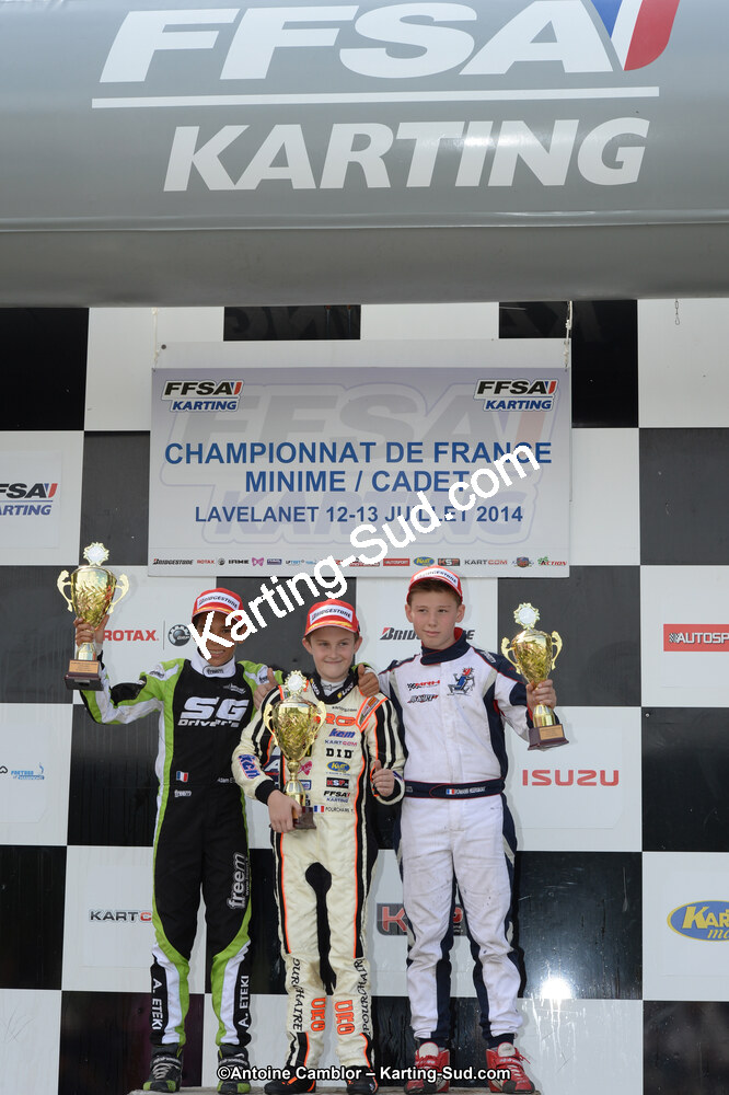 Adam ETEKI, Romann HEEREBOUT, Théo POURCHAIRE — 13/07/2014 : Championnat de France Minime / Cadet / Féminin à Lavelanet (Photos Antoine Camblor) 2014 — karting