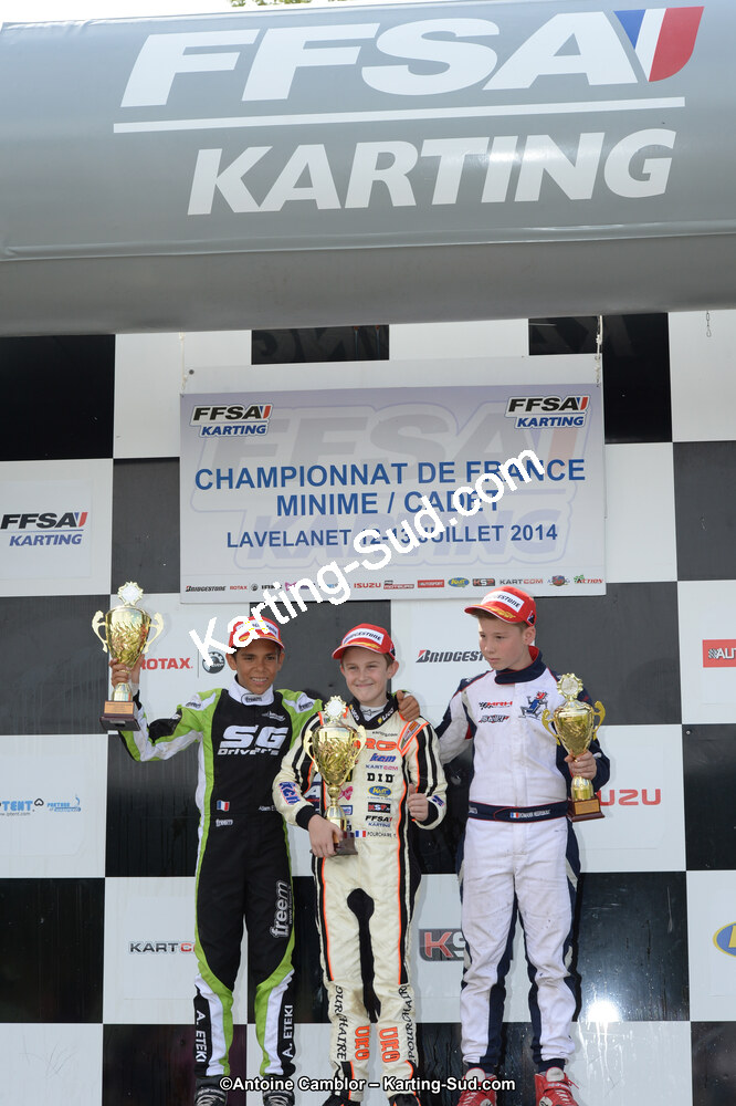 Adam ETEKI, Romann HEEREBOUT, Théo POURCHAIRE — 13/07/2014 : Championnat de France Minime / Cadet / Féminin à Lavelanet (Photos Antoine Camblor) 2014 — karting