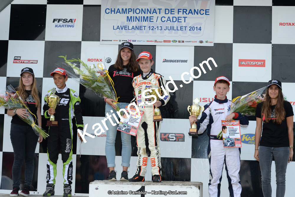 Adam ETEKI, Romann HEEREBOUT, Théo POURCHAIRE — 13/07/2014 : Championnat de France Minime / Cadet / Féminin à Lavelanet (Photos Antoine Camblor) 2014 — karting