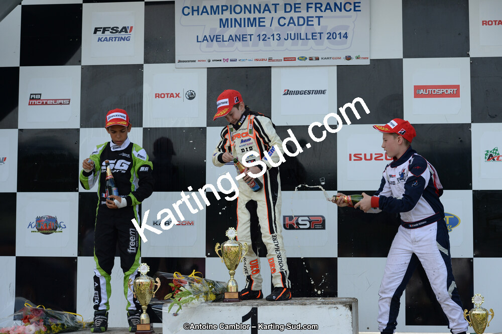 Adam ETEKI, Romann HEEREBOUT, Théo POURCHAIRE — 13/07/2014 : Championnat de France Minime / Cadet / Féminin à Lavelanet (Photos Antoine Camblor) 2014 — karting