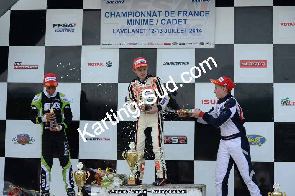 Adam ETEKI, Romann HEEREBOUT, Théo POURCHAIRE — 13/07/2014 : Championnat de France Minime / Cadet / Féminin à Lavelanet (Photos Antoine Camblor) 2014 — karting