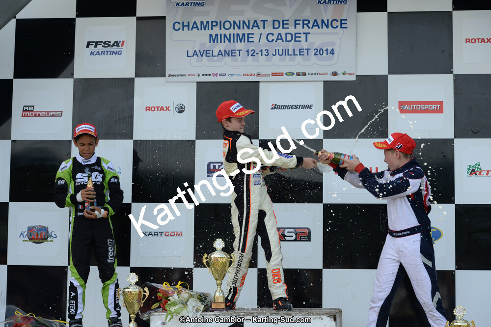 Adam ETEKI, Romann HEEREBOUT, Théo POURCHAIRE — 13/07/2014 : Championnat de France Minime / Cadet / Féminin à Lavelanet (Photos Antoine Camblor) 2014 — karting