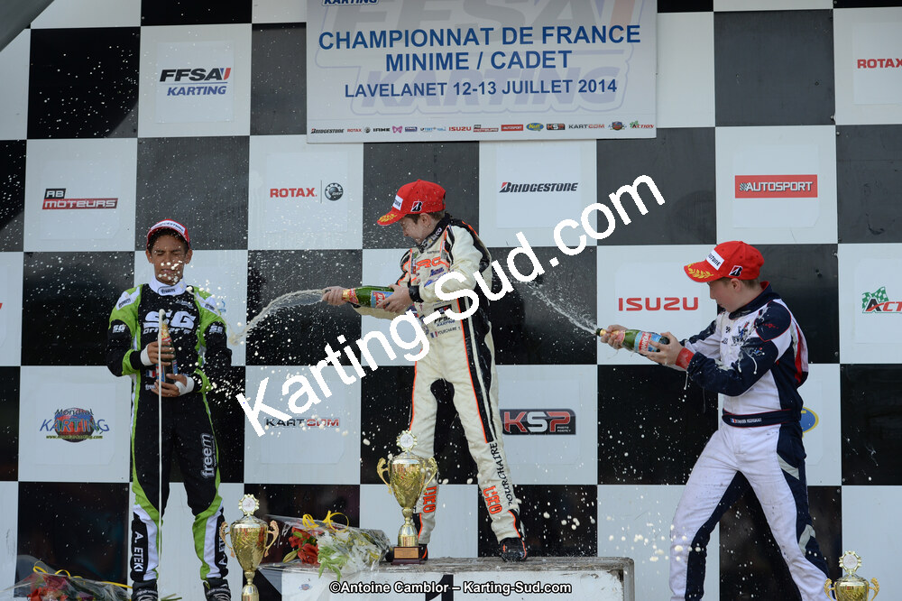 Adam ETEKI, Romann HEEREBOUT, Théo POURCHAIRE — 13/07/2014 : Championnat de France Minime / Cadet / Féminin à Lavelanet (Photos Antoine Camblor) 2014 — karting