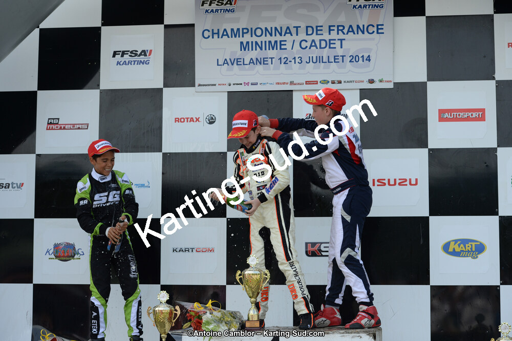 Adam ETEKI, Romann HEEREBOUT, Théo POURCHAIRE — 13/07/2014 : Championnat de France Minime / Cadet / Féminin à Lavelanet (Photos Antoine Camblor) 2014 — karting