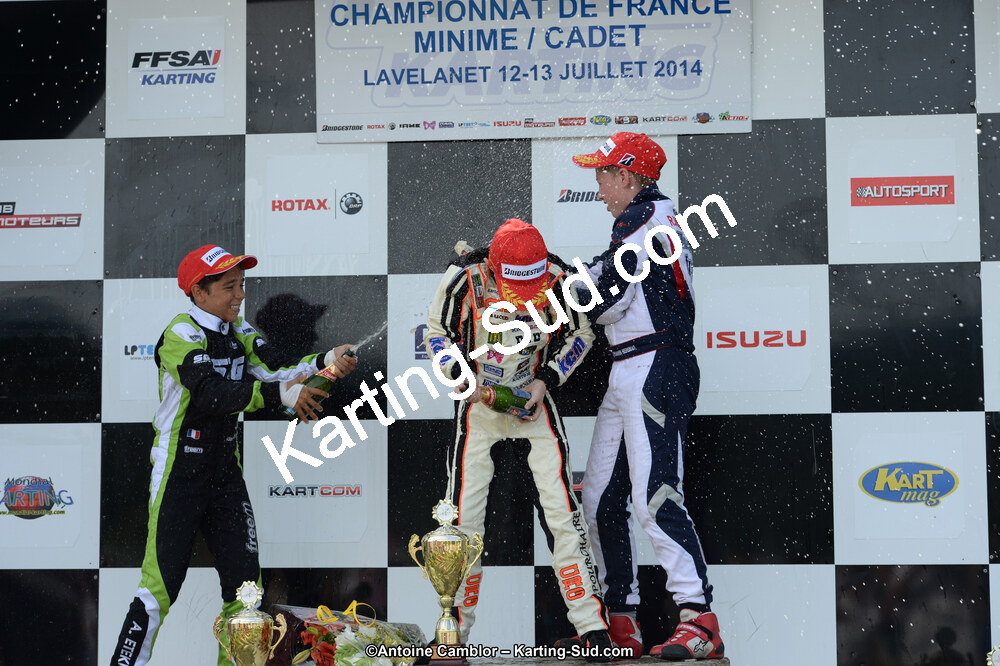 Adam ETEKI, Romann HEEREBOUT, Théo POURCHAIRE — 13/07/2014 : Championnat de France Minime / Cadet / Féminin à Lavelanet (Photos Antoine Camblor) 2014 — karting
