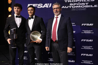 Alexandre MUNOZ, Isack HADJAR, Michel VERGNES — 18/12/2025 : Soirée des Trophées du Sport Automobile de la FFSA (photos Stéphane Agnus) 2025 — karting