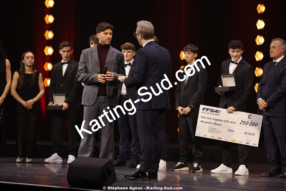 Alexandre MUNOZ, Matéo RIVALS, Pierre GASLY — 18/12/2025 : Soirée des Trophées du Sport Automobile de la FFSA (photos Stéphane Agnus) 2025 — karting