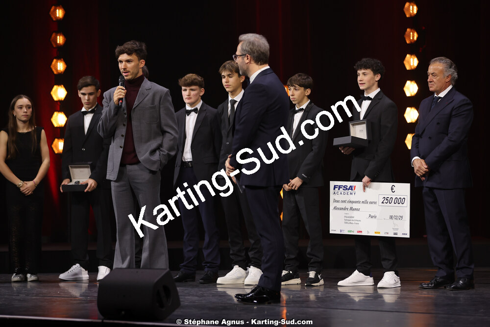 Alexandre MUNOZ, Matéo RIVALS, Pierre GASLY — 18/12/2025 : Soirée des Trophées du Sport Automobile de la FFSA (photos Stéphane Agnus) 2025 — karting