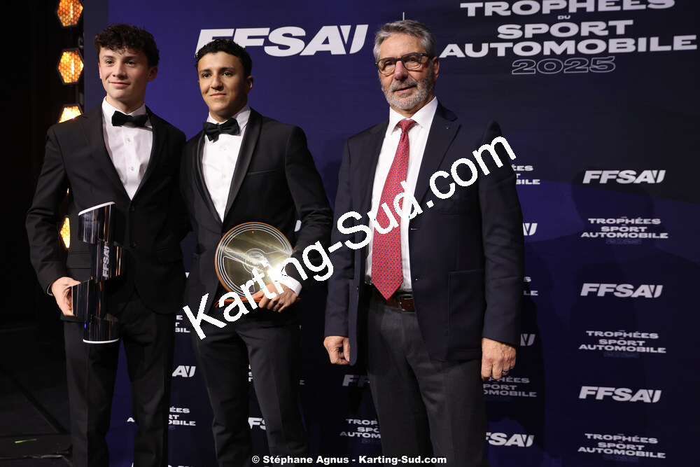Alexandre MUNOZ, Isack HADJAR, Michel VERGNES — 18/12/2025 : Soirée des Trophées du Sport Automobile de la FFSA (photos Stéphane Agnus) 2025 — karting