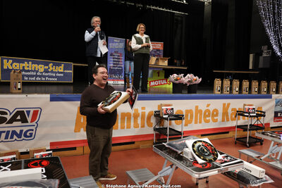 Fabien BLANC, Odette DEJUNIAT, Yves BLANC — 17/01/2026 : Remise des Prix 2025 de la Ligue de Karting Nouvelle Aquitaine Sud (photos Stéphane Agnus) 2026 — karting