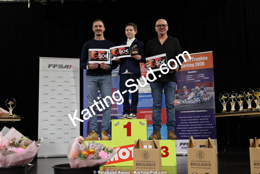 Aaron BORDANOVA, Thierry DESFORET, Trystan ROMANZIN — 17/01/2026 : Remise des Prix 2025 de la Ligue de Karting Nouvelle Aquitaine Sud (photos Stéphane Agnus) 2026 — karting