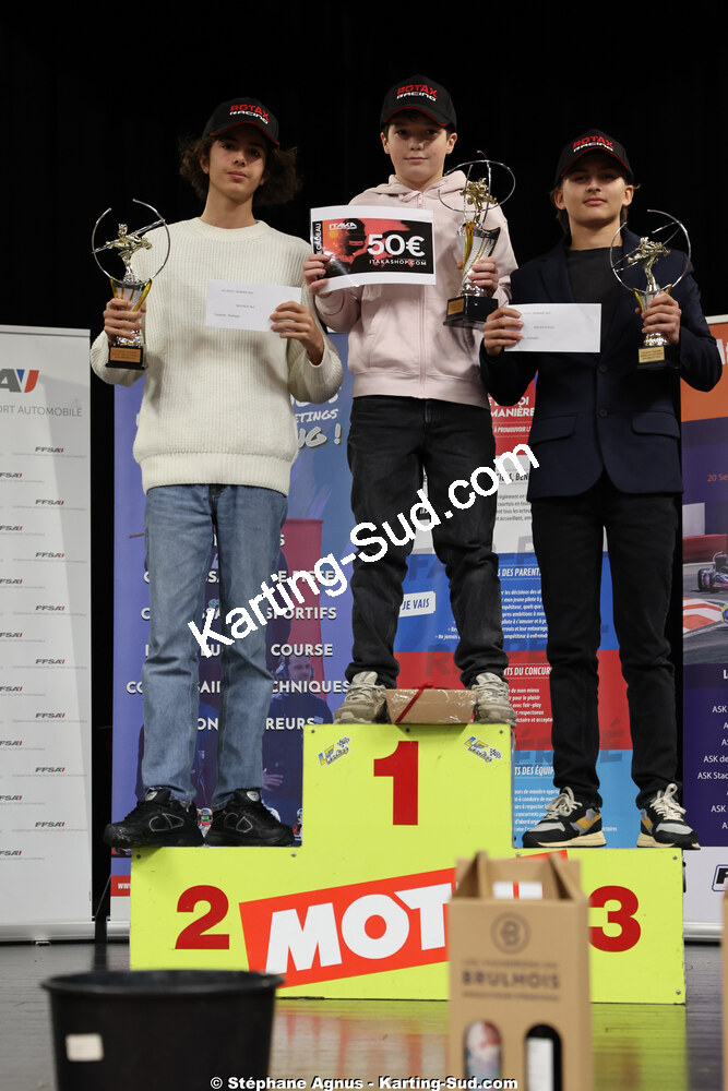 Enzo BELICOT, Liam BERDINEL, Noé MADSEN — 17/01/2026 : Remise des Prix 2025 de la Ligue de Karting Nouvelle Aquitaine Sud (photos Stéphane Agnus) 2026 — karting