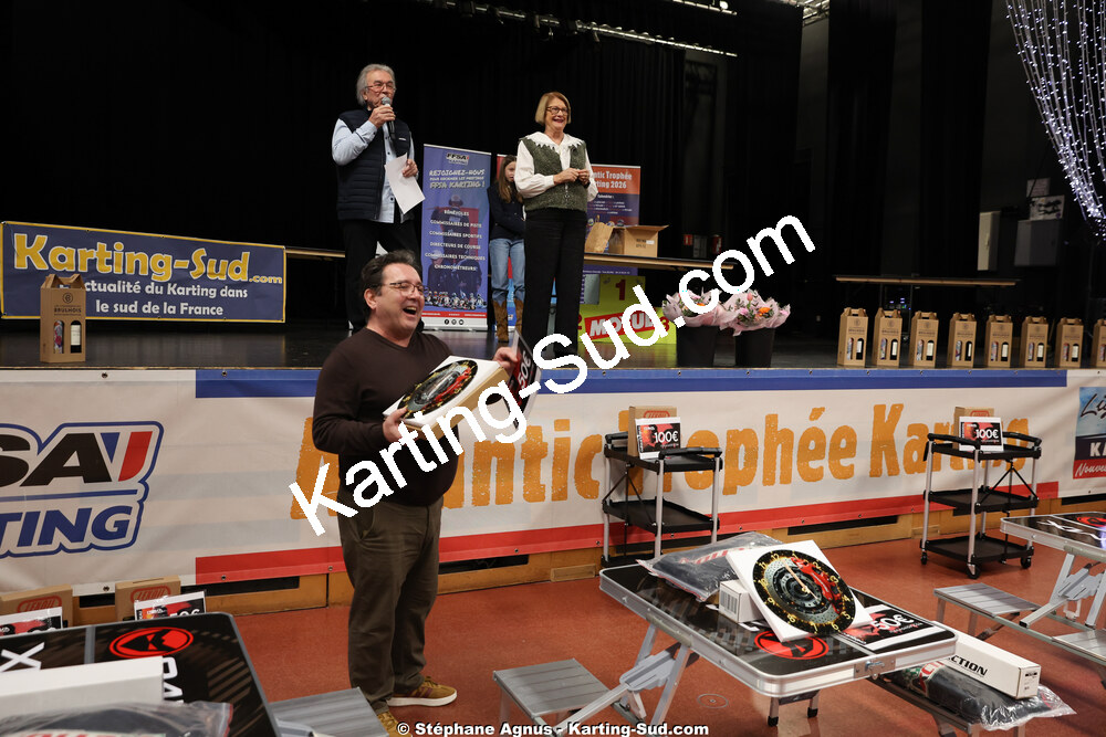 Fabien BLANC, Odette DEJUNIAT, Yves BLANC — 17/01/2026 : Remise des Prix 2025 de la Ligue de Karting Nouvelle Aquitaine Sud (photos Stéphane Agnus) 2026 — karting