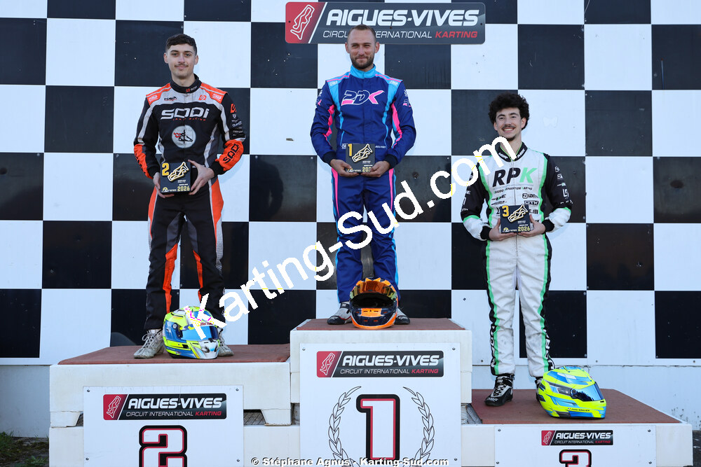 Axel BOYER, Joan SOULIER, Yann BOUVIER — 28/02 & 01/03/2026 : 1ère manche du Championnat du Sud 2026 à Aigues-Vives (photos Stéphane Agnus) 2026 — karting