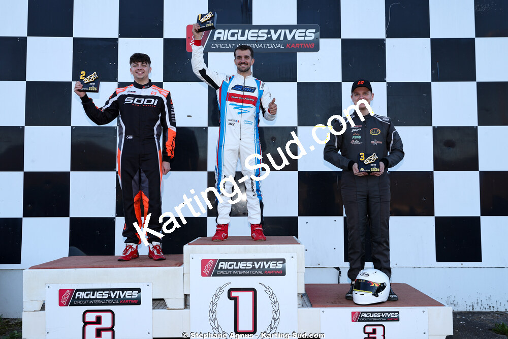 Jérémy LOPES, Lucas MORILLON, Sacha CATALA — 28/02 & 01/03/2026 : 1ère manche du Championnat du Sud 2026 à Aigues-Vives (photos Stéphane Agnus) 2026 — karting