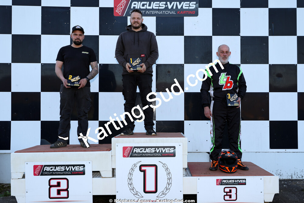 Alexandre REGNIER, Joel GIROLA, Loic PARIENTE — 28/02 & 01/03/2026 : 1ère manche du Championnat du Sud 2026 à Aigues-Vives (photos Stéphane Agnus) 2026 — karting