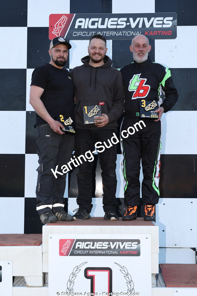 Alexandre REGNIER, Joel GIROLA, Loic PARIENTE — 28/02 & 01/03/2026 : 1ère manche du Championnat du Sud 2026 à Aigues-Vives (photos Stéphane Agnus) 2026 — karting
