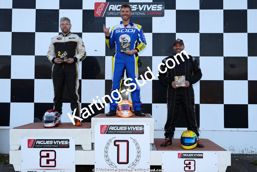 Anthony DELCUROU, Cédric MARGUERITIN, Marc LARIVE — 28/02 & 01/03/2026 : 1ère manche du Championnat du Sud 2026 à Aigues-Vives (photos Stéphane Agnus) 2026 — karting
