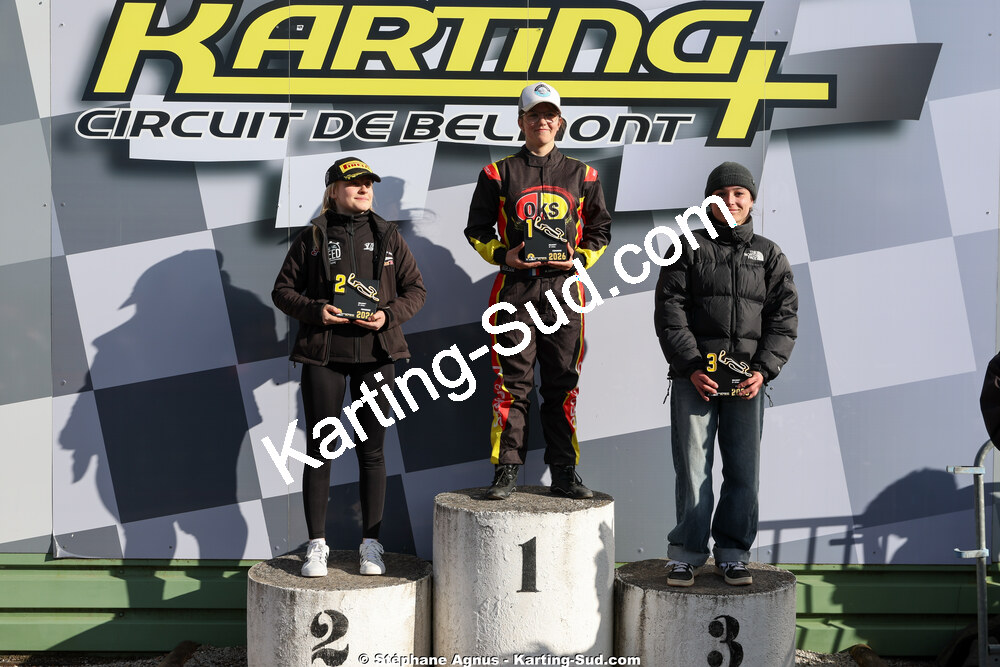 Alyssa DECARIS, Laura BOURGUET, Marine APOUX — 28 & 29/03/2026 : 2ème manche Championnat du Sud 2026 à Belmont sur Rance (photos Stéphane Agnus) 2026 — karting