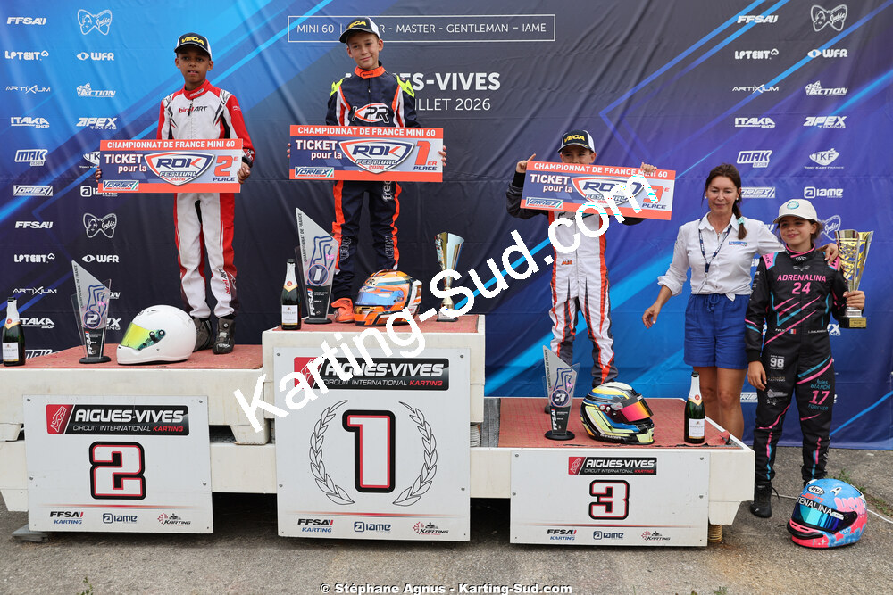 Jules CHECH, Lina SALAMANCA — 11 & 12/07/2026 : Championnat de France Mini 60 / Sénior, Master & Gentleman IAME à Aigues-Vives(Photos Stéphane Agnus) 2026 — karting