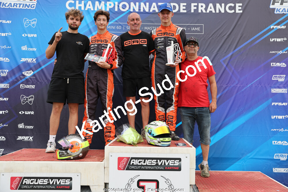 Alois GIRARDET, Camille DELFAU, Jean-Rémy DUPUY et 1 autre — 11 & 12/07/2026 : Championnat de France Mini 60 / Sénior, Master & Gentleman IAME à Aigues-Vives(Photos Stéphane Agnus) 2026 — karting