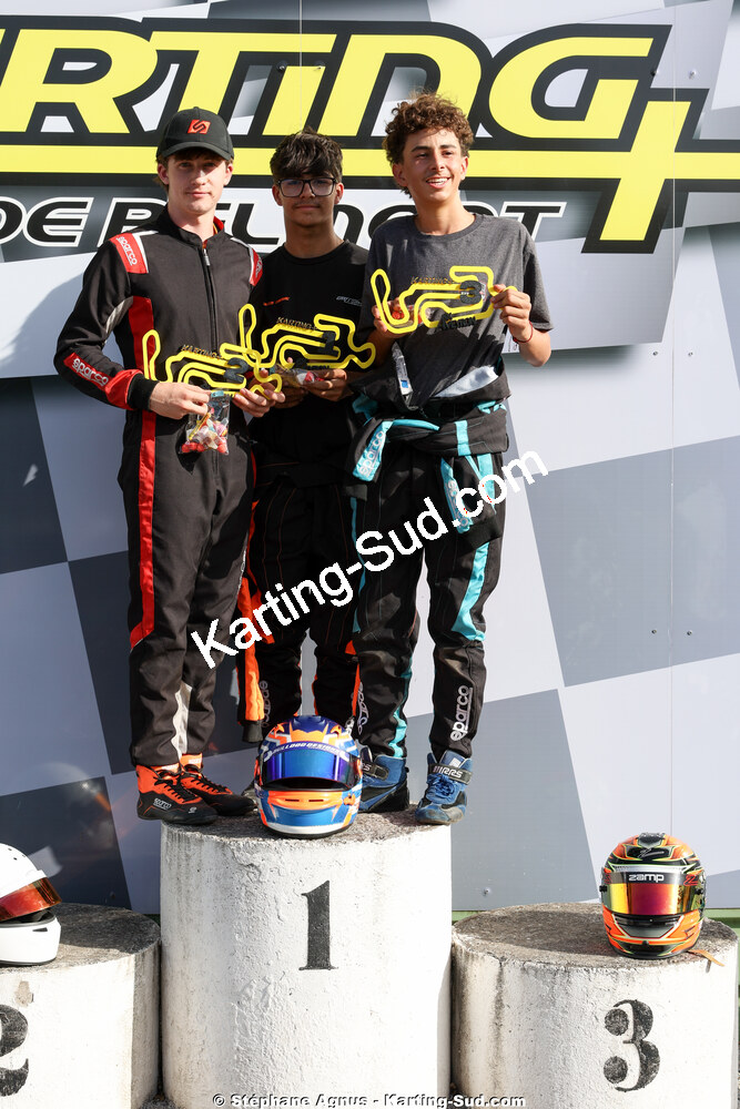 Axel DUBOIS GIRONES, Jules BAQUE, Loan SEGARRA — 06/09/2026 : 2ème manche du Challenge Jean-Claude Sanchez à Belmont sur Rance (Photos Stéphane Agnus) 2026 — karting